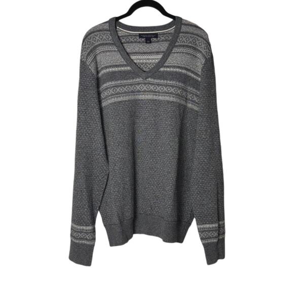 Banana Republic Sweater Men's Large Fair Isle Pullover Wool Cashmere Gray, White - Picture 3 of 16